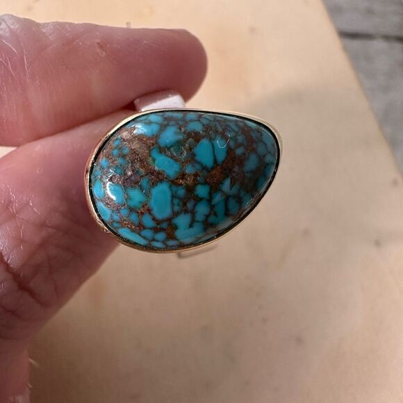 Vintage 18k Sterling Mix Metal Turquoise Ring - Picture 6 of 9